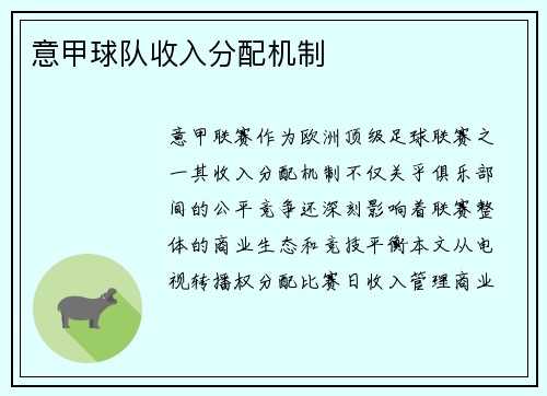 意甲球队收入分配机制